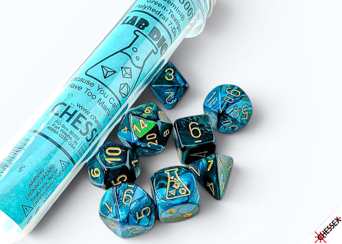 Lab Dice 10 Polyhedral 7-Die Set Gemini Green Teal/Gold