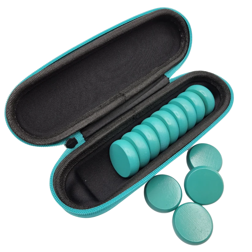 Crokinole 13 Teal Premium Glazed Wooden Discs with Hard Carry Case