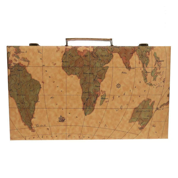 Tan Map Style Leatherette Backgammon Set, 14.75 x 9.75 in.