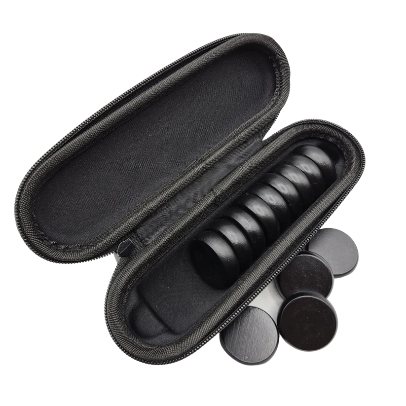 Crokinole 13 Black Premium Glazed Wooden Discs with Hard Carry Case