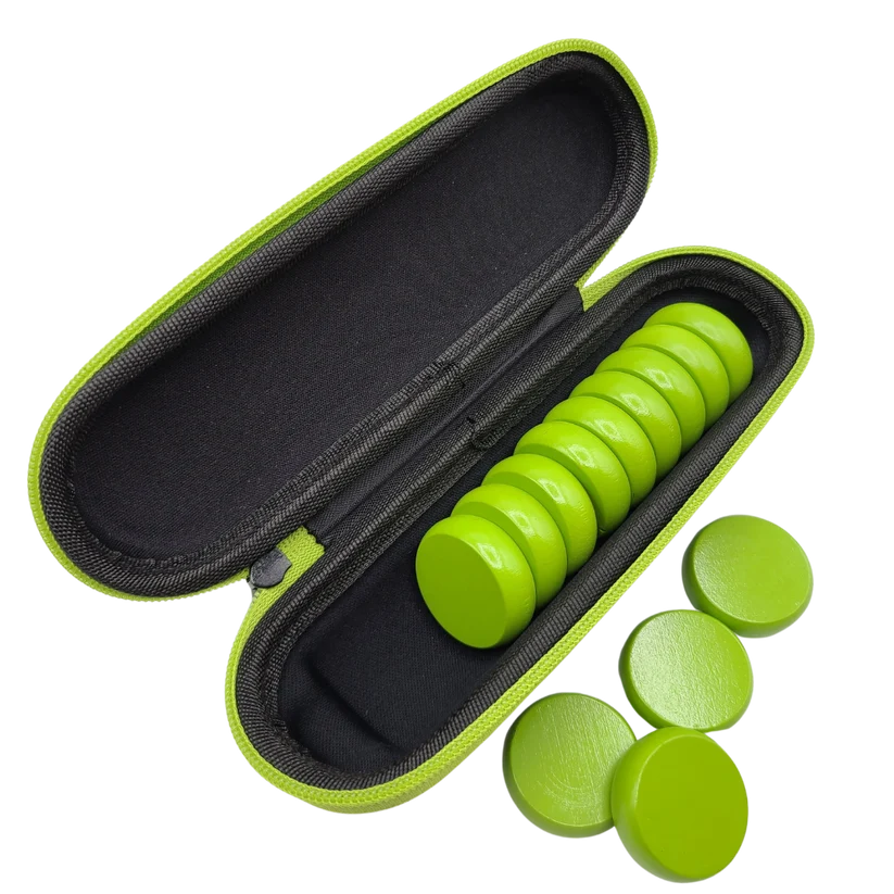 Crokinole 13 Lime Premium Glazed Wooden Discs with Hard Carry Case
