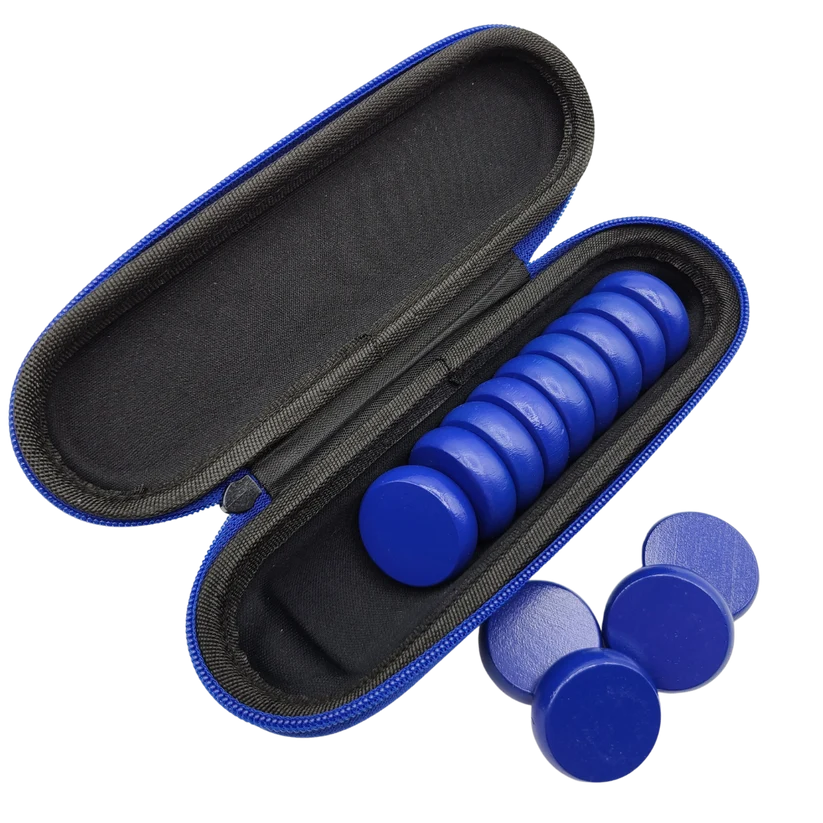 Crokinole 13 Blue Premium Glazed Wooden Discs with Hard Carry Case