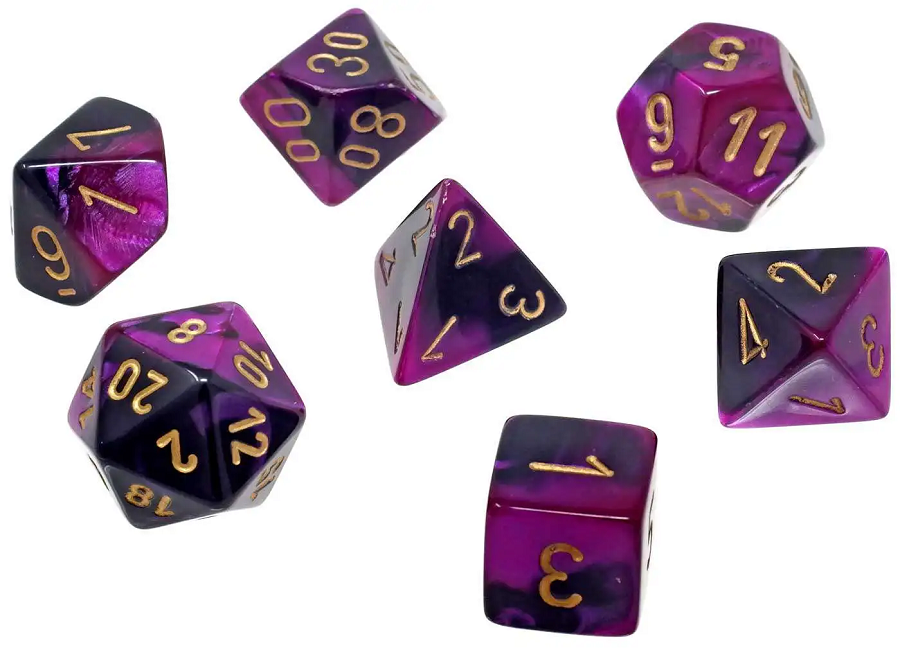 GeminiÃ‚Â® Mini-hedralÃ‚Â® Black-Purple/gold 7-Die Set