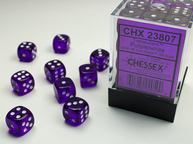 Translucent 12mm d6 Purple/white Dice BlockÃ¢â€žÂ¢ (36 dice)
