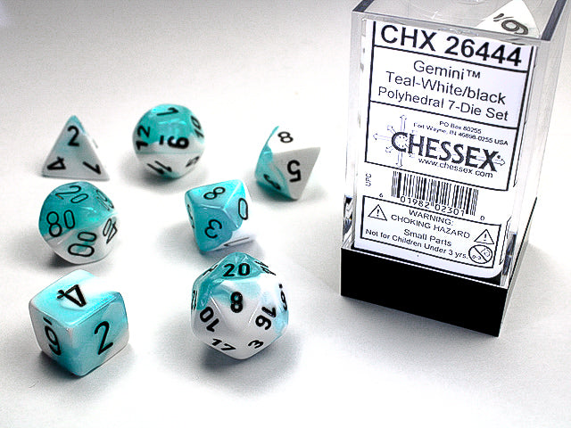 GeminiÃ‚Â® Polyhedral Teal-White/black 7-Die Set