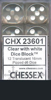 Translucent 16mm d6 Clear/white Dice BlockÃ¢â€žÂ¢ (12 dice)