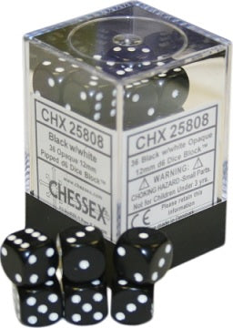 Opaque 12mm d6 Black/white Dice BlockÃ¢â€žÂ¢ (36 dice)