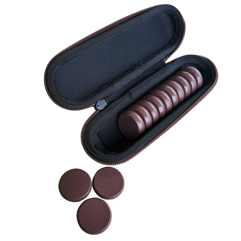 Crokinole 13 Brown Stained Premium Glazed Wooden Discs with Hard Carry Case