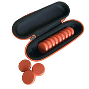 Crokinole 13 Orange Premium Glazed Wooden Discs with Hard Carry Case