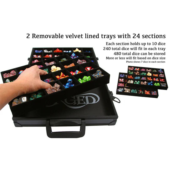 Dice Display Case and Dice Tray with 2 Removable Divided Dice Trays