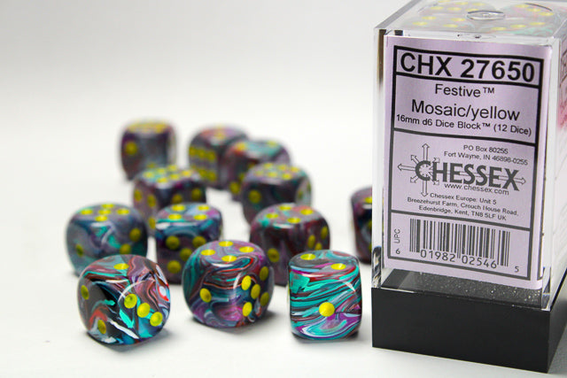 FestiveÃ‚Â® 16mm d6 Mosaic/yellow Dice BlockÃ¢â€žÂ¢ (12 dice)