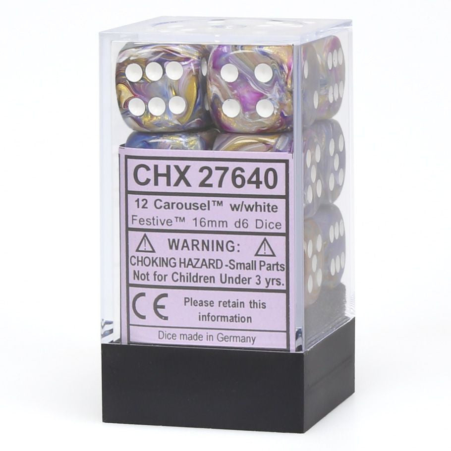 FestiveÃ‚Â® 16mm d6 CarouselÃ¢â€žÂ¢/white Dice BlockÃ¢â€žÂ¢ (12 dice)