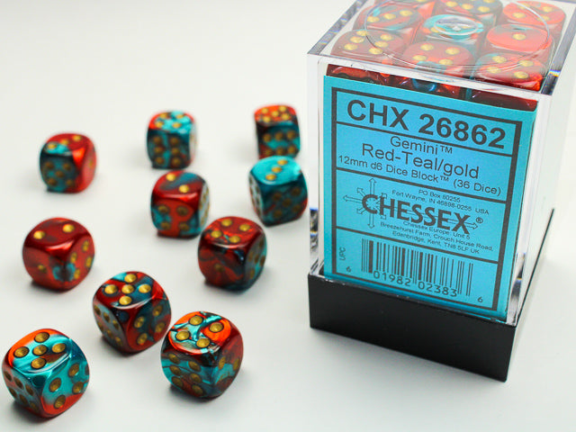 GeminiÃ‚Â® 12mm d6 Red-Teal/gold Dice BlockÃ¢â€žÂ¢ (36 dice)