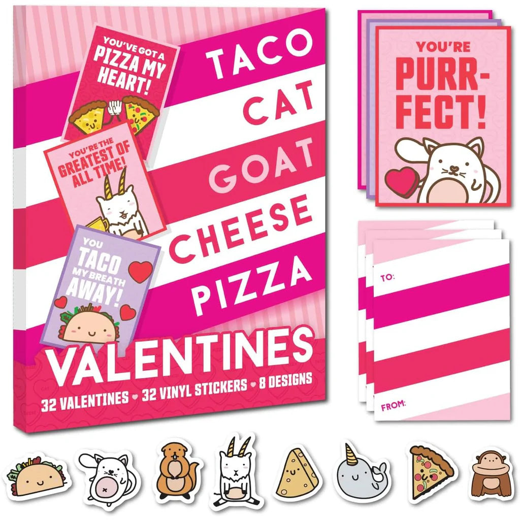 Taco Cat Goat Cheese Pizza Valentine Exchange Cards