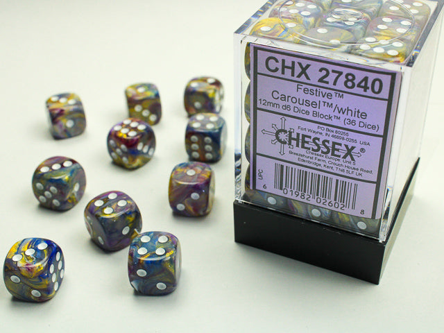 FestiveÃ‚Â® 12mm d6 CarouselÃ¢â€žÂ¢/white Dice BlockÃ¢â€žÂ¢ (36 dice)