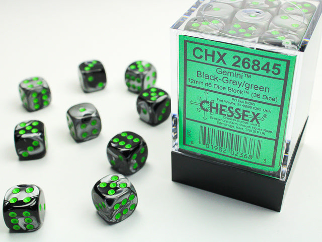 GeminiÃ‚Â® 12mm d6 Black-Grey/green Dice BlockÃ¢â€žÂ¢ (36 dice)