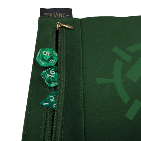 AP Enhance Tabletop Roll on Scroll Dice Case and 7pc Dice set Green