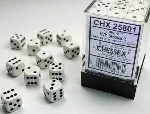 Opaque 12mm d6 White/black Dice BlockÃ¢â€žÂ¢ (36 dice)