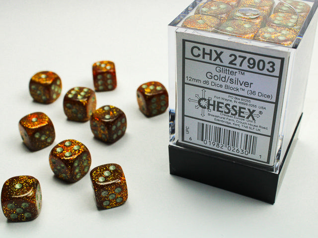 Glitter 12mm d6 Gold/silver Dice BlockÃ¢â€žÂ¢ (36 dice)