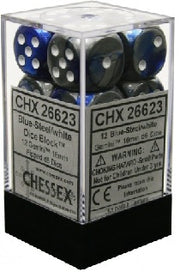 GeminiÃ‚Â® 16mm d6 Blue-Steel/white Dice BlockÃ¢â€žÂ¢ (12 dice)