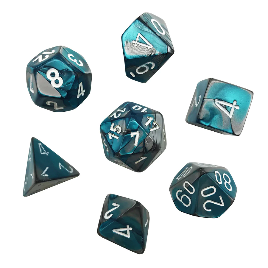 GeminiÃ‚Â® Mini-hedralÃ‚Â® Steel-Teal/white 7-Die Set