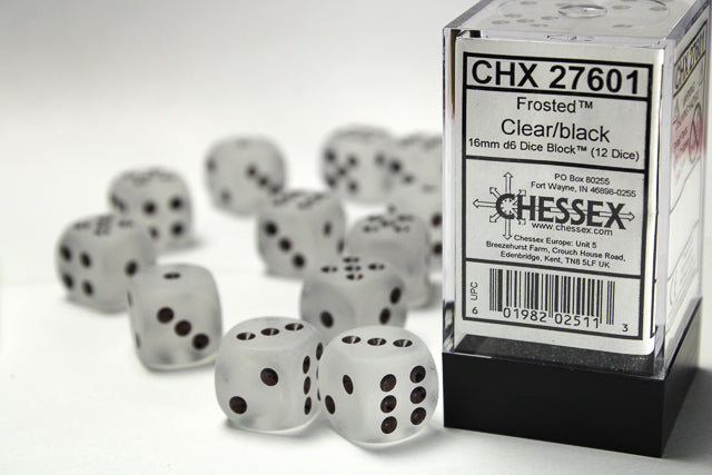 FrostedÃ¢â€žÂ¢ 16mm d6 Clear/black Dice BlockÃ¢â€žÂ¢ (12 dice)