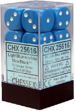 Opaque 16mm d6 Light Blue/white Dice BlockÃ¢â€žÂ¢ (12 dice)