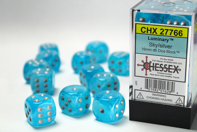 LuminaryÃ¢â€žÂ¢ 16mm d6 Sky/silver Dice BlockÃ¢â€žÂ¢ (12 dice)