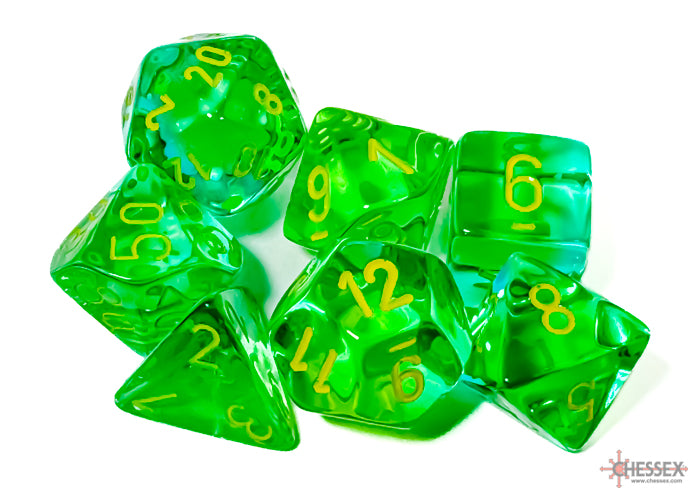 GeminiÃ‚Â® Polyhedral Translucent Green-Teal/yellow 7-Die Set