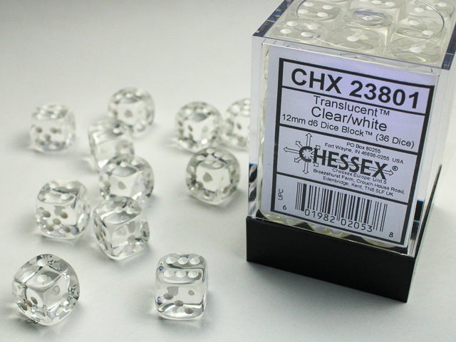 Translucent 12mm d6 Clear/white Dice BlockÃ¢â€žÂ¢ (36 dice)