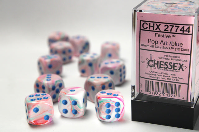 FestiveÃ‚Â® 16mm d6 Pop ArtÃ¢â€žÂ¢/blue Dice BlockÃ¢â€žÂ¢ (12 dice)