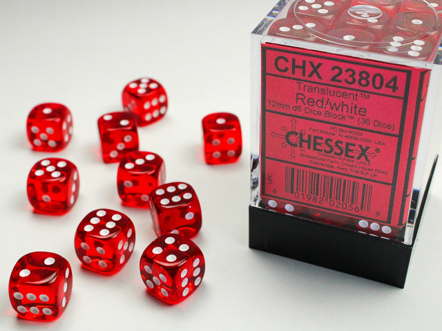 Translucent 12mm d6 Red/white Dice BlockÃ¢â€žÂ¢ (36 dice)
