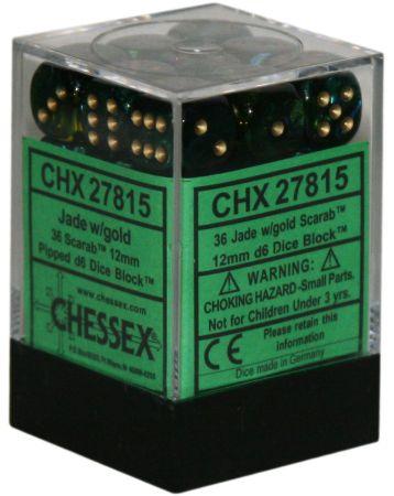 ScarabÃ‚Â® 12mm d6 Jade/gold Dice BlockÃ¢â€žÂ¢ (36 dice)