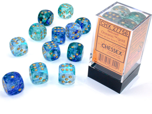 NebulaÃ‚Â® 16mm d6 OceanicÃ¢â€žÂ¢/gold LuminaryÃ¢â€žÂ¢ Dice BlockÃ¢â€žÂ¢ (12 dice)