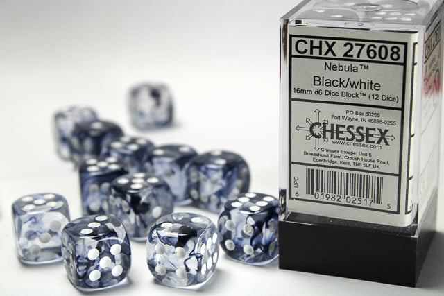 NebulaÃ‚Â® 16mm d6 Black/white Dice BlockÃ¢â€žÂ¢ (12 dice)