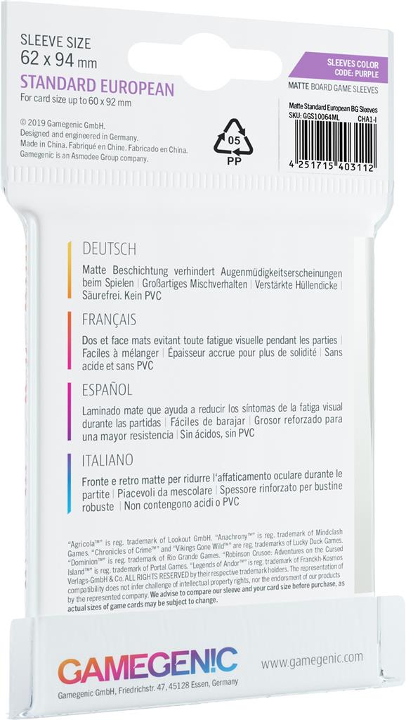 MATTE Purple BG Sleeves (50) 62 x 94 mm