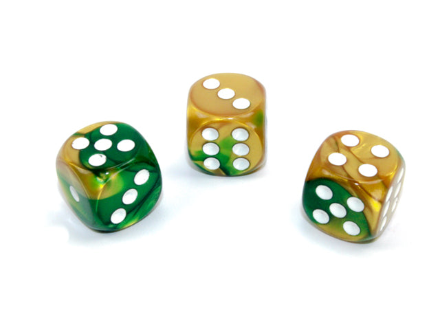 GeminiÃ‚Â® 16mm d6 Gold-Green/white Dice BlockÃ¢â€žÂ¢ (12 dice)