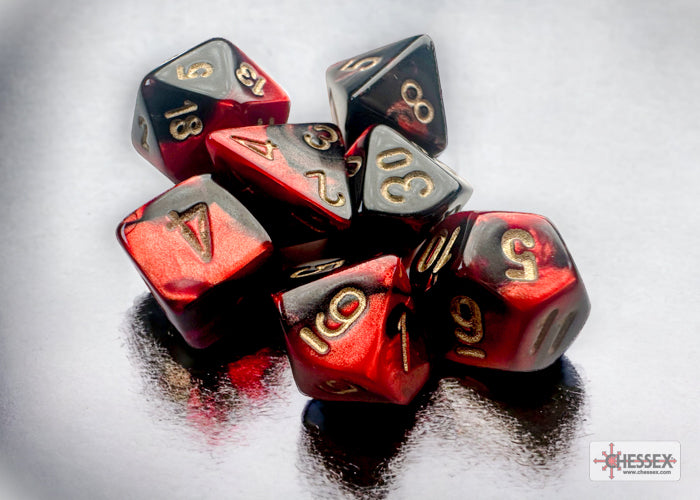 GeminiÃ‚Â® Mini-hedralÃ‚Â® Black-Red/gold 7-Die Set