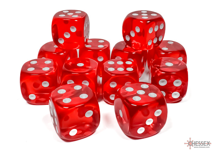 Translucent 16mm d6 Red/white Dice BlockÃ¢â€žÂ¢ (12 dice)
