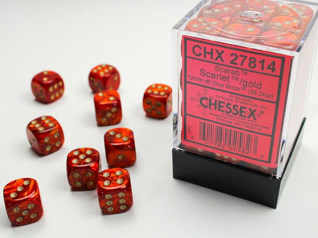 ScarabÃ‚Â® 12mm d6 ScarletÃ¢â€žÂ¢/gold Dice BlockÃ¢â€žÂ¢ (36 dice)