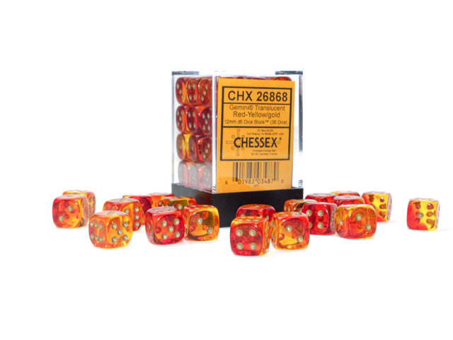 GeminiÃ‚Â® 12mm d6 Translucent Red-Yellow/gold Dice BlockÃ¢â€žÂ¢ (36 dice)