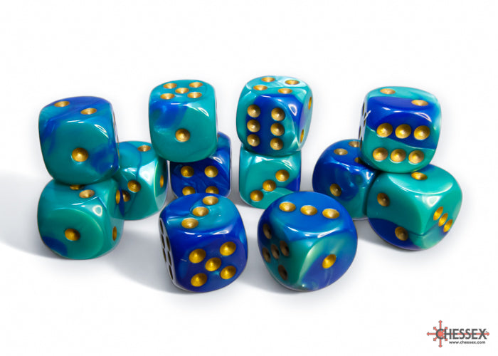 GeminiÃ‚Â® 16mm d6 Blue-Teal/gold Dice BlockÃ¢â€žÂ¢ (12 dice)