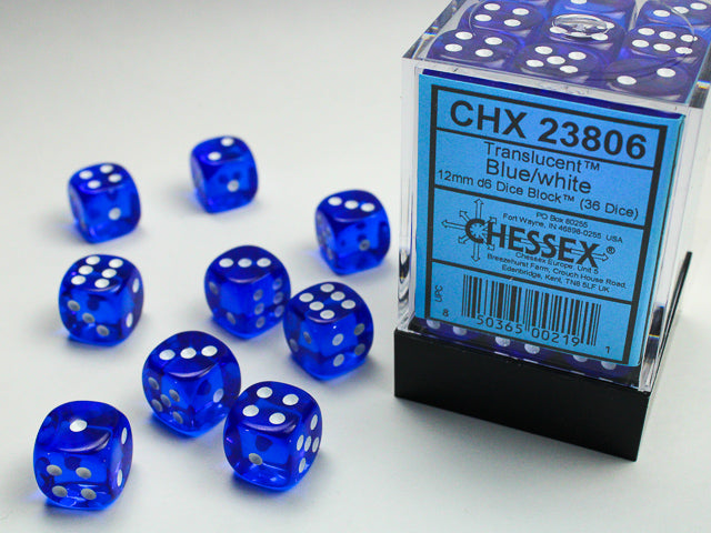Translucent 12mm d6 Blue/white Dice BlockÃ¢â€žÂ¢ (36 dice)