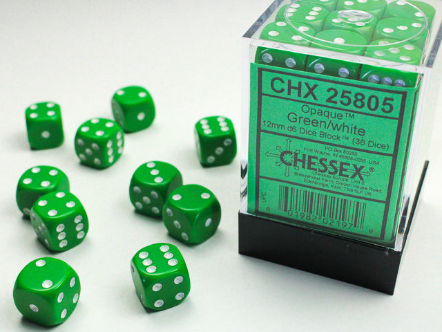 Opaque 12mm d6 Green/white Dice BlockÃ¢â€žÂ¢ (36 dice)