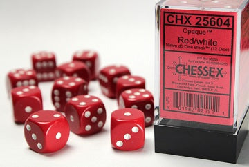 Opaque 16mm d6 Red/white Dice BlockÃ¢â€žÂ¢ (12 dice)