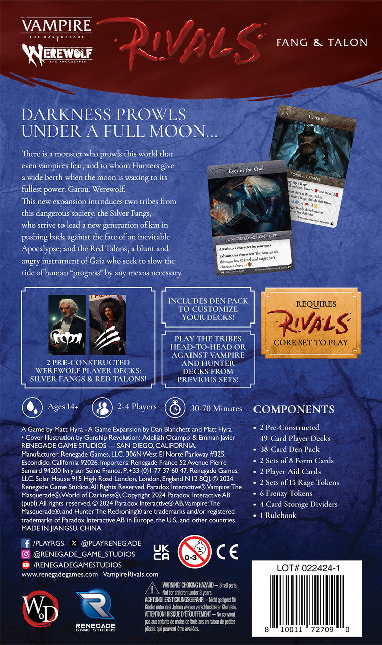 Vampire The Masquerade: Rivals ECG - Werewolf, Fang & Talon