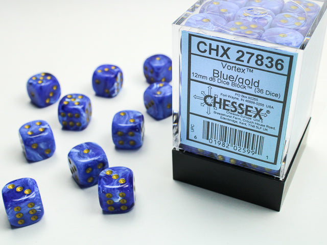 VortexÃ‚Â® 12mm d6 Blue/gold Dice BlockÃ¢â€žÂ¢ (36 dice)