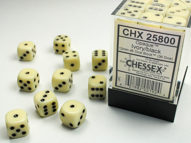Opaque 12mm d6 Ivory/black Dice BlockÃ¢â€žÂ¢ (36 dice)