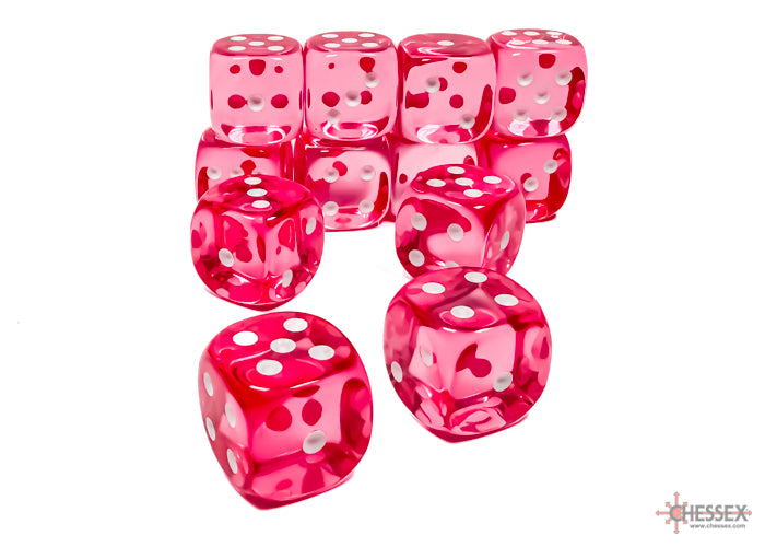 Translucent 16mm d6 Pink/white Dice BlockÃ¢â€žÂ¢ (12 dice)