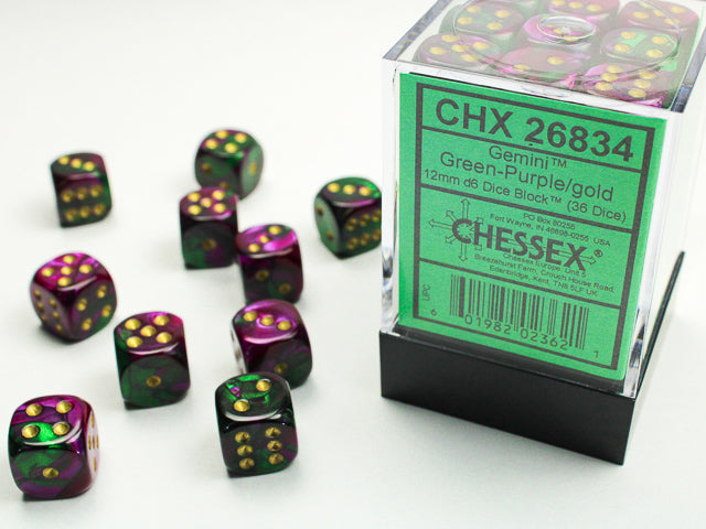 GeminiÃ‚Â® 12mm d6 Green-Purple/gold Dice BlockÃ¢â€žÂ¢ (36 dice)